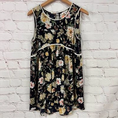 花卉奇思妙想波西米亚海滩迷你连衣裙海军蓝白色花朵婴儿娃娃流畅 — 第 1/4 张图片