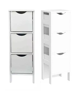 3 Drawers Storage Cabinet Unit Free Standing Cupboard Wood Small White Home Bath - Picture 1 of 9