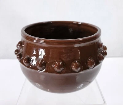 Antique Glazed Redware Drum Shaped Ceramic Bowl - Image 1 of 4