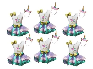 1st 2nd 3rd Unicorn Gold Bow White Top Pink Green Trim Skirt Girl Outfit NB-8Y - Picture 1 of 9