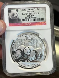 2013 China Panda 10 Yuan 1oz Ag.999 Panda Silver Coin NGC MS69 - Picture 1 of 2