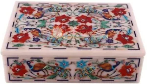 6"x4"x2" Marble Jewelry Lidded Box Peacock Inalid Pietradura Thanksgiving Gift - Picture 1 of 6