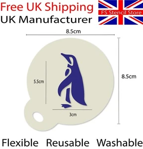 Penguin Coffee Duster Mylar Stencil Approx 8.5cm Washable Reusable - UK Shop - Picture 1 of 4