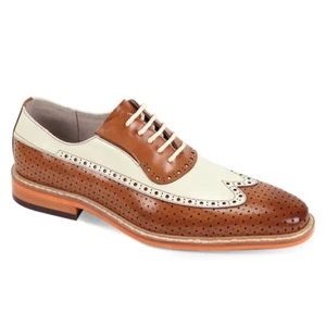 Giovanni Rio Men's Oxfords Wing Tip Tan/Cream Dress Shoes - Picture 1 of 1