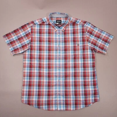 Marmot Short Sleeve Button Front Shirt Mens XL Red Blue Plaid Lightweight 54520 - Image 1 of 4