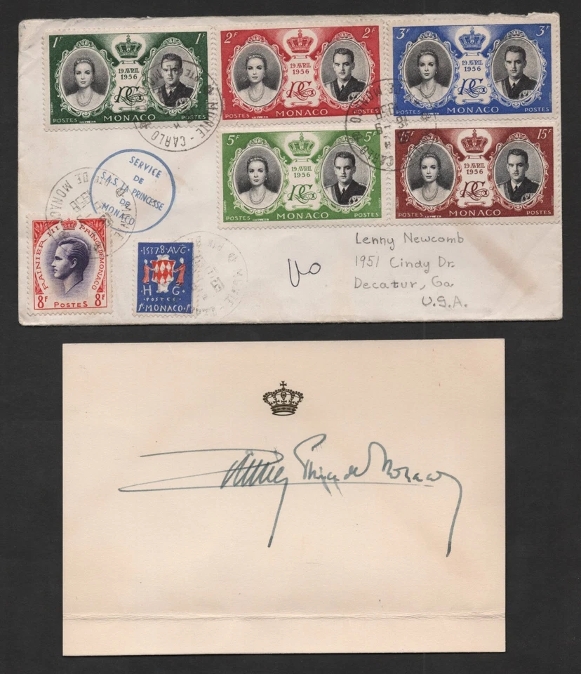 Mónaco 1956 Prince Rainier autógrafo original en tarjeta real y portada Foto 1 de 2