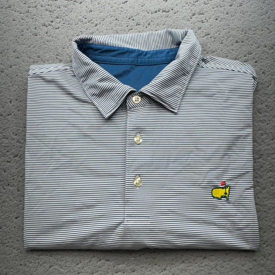 Camisa polo de golf Masters Tournament para hombre grande azul blanco a rayas tecnología de rendimiento Foto 1 de 4