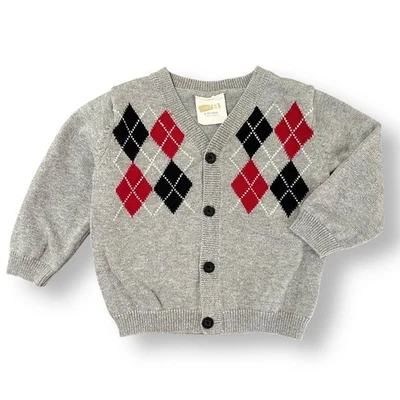 Crazy 8 Baby Boy Sweater Size 6-12 Months Gray Knit Cardigan with Argyle Print - Image 1 of 2