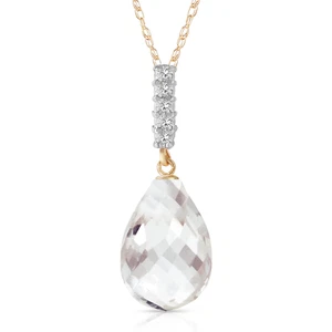 14K 18" Yellow Gold Necklace with Diamond and Briolette Drop White Topaz - Picture 1 of 12
