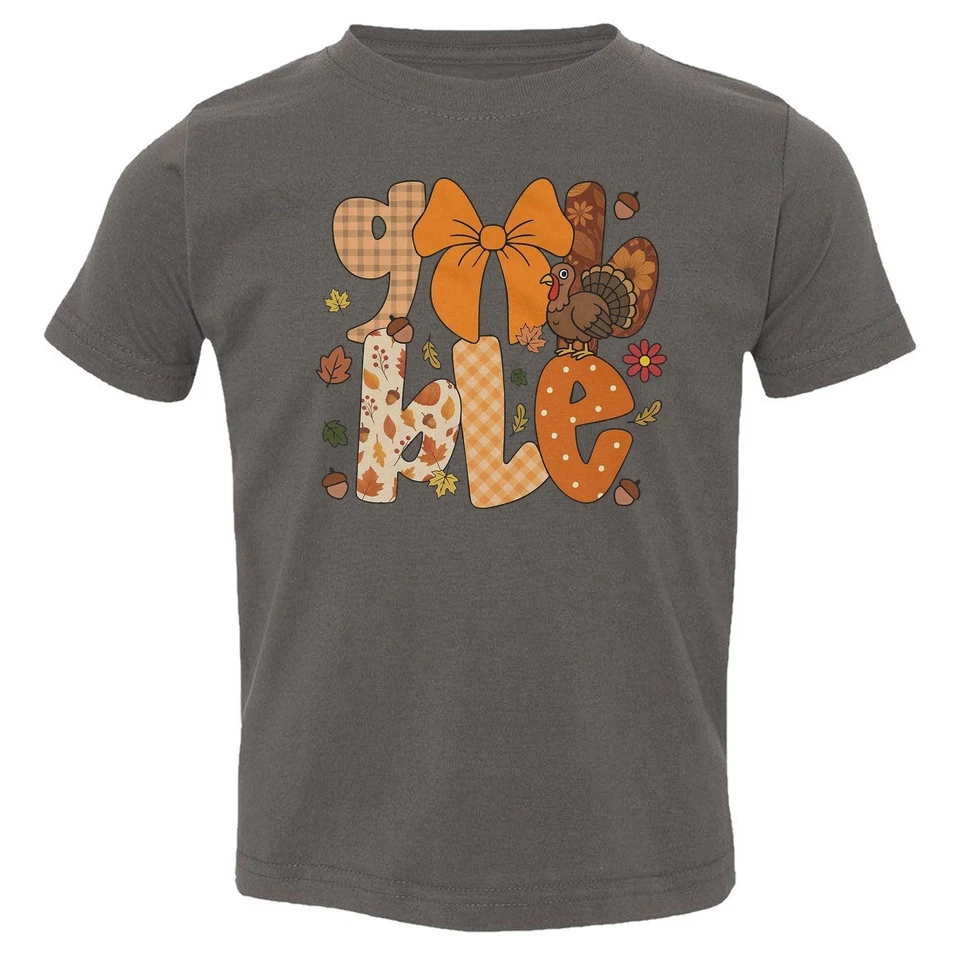 Camiseta Turkey Gobble Coquette Bow Acción de Gracias Groovy Family Niño Pequeño Foto 1 de 1