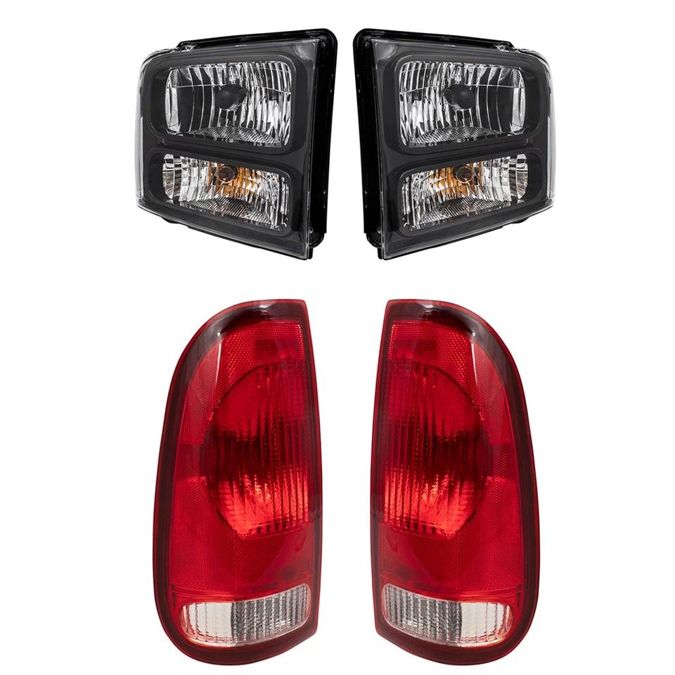 Juego de faros biseles negros para camioneta Ford Super Duty 2005-2007 con luces traseras Foto 1 de 4