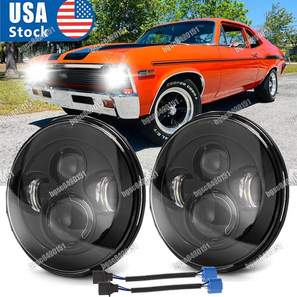 Kit de faros LED redondos de 7 pulgadas haz alto-bajo para Chevy II/Nova 1969-1979 A++ Foto 1 de 4