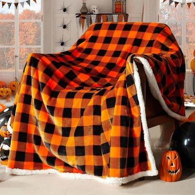BEAUTEX Halloween Blanket, Sherpa Plaid Throw Blankets Fuzzy Fluffy Cozy Soft Th - Image 1 of 4