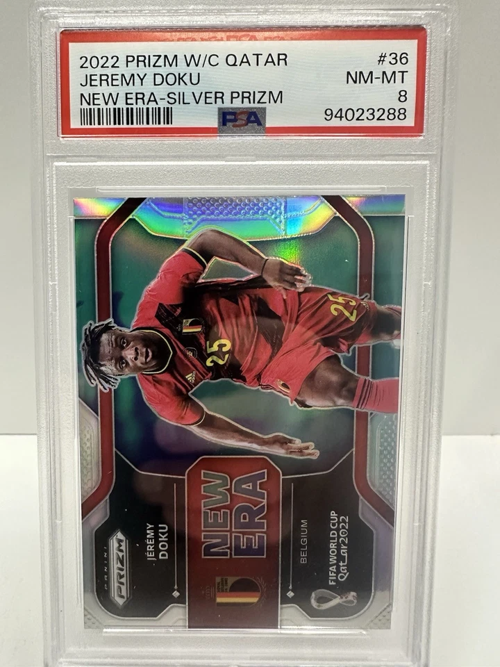 2022 Panini Prizm World Cup Qatar Jeremy Doku New Era Silver PSA 8 - Image 1 of 4