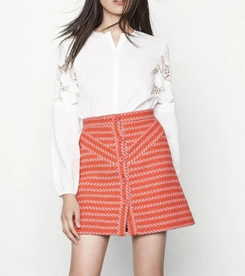 Minifalda Maje Naranja Tweed Botón Frontal Talla 36/ US 4 Foto 1 de 4