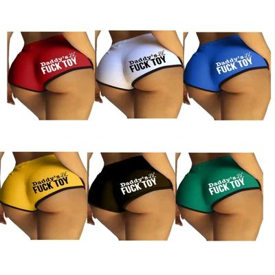 Womens Booty Shorts Hot Pants Letter Print Yoga Workout Sports Bottoms Lingerie - Image 1 of 4