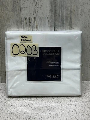 Hudson Park 500TC Pima Algodón Satén Doble Sábana Plana Blanca Nueva con Defectos Foto 1 de 4