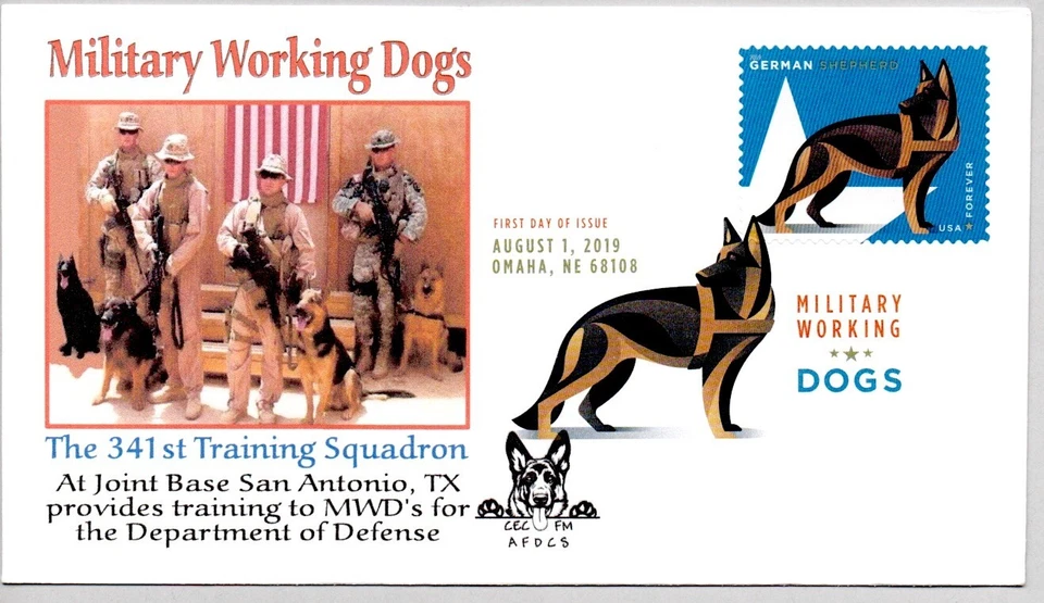 #5405 MILITARY WORKING DOGS GERMAN SHEPARD STAMP DIGITAL COLOR CANCEL FDC — 第 1/1 张图片