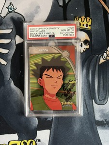 Pokémon 2000 Brock HV8 Holo Heroes Villians Topps PSA 10 Signed Eric Stuart