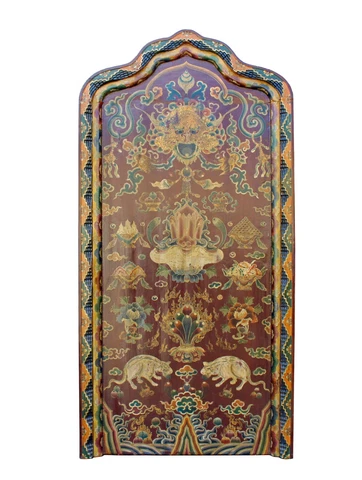 Chinese Tibetan Shrine Shape Brown Animal Graphic Wood Panel cs2766 Cover
