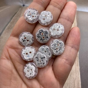 Silver Glitter Flower Flat 2 Hole Buttons 4 Size Resin Round Sewing Knitting - Picture 1 of 70