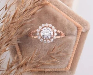 2 Ct Round Cut Natural Moissanite Halo Engagement Ring 925 Sterling Silver - Picture 1 of 6