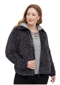 TORRID Faux Shearling Leopard Print Full Zip Jacket Women's 2XL Grey Sherpa NWT - Picture 1 of 8