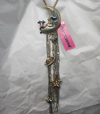 Antigo Colar Betsey Johnson Heavens to Betsey Cow Jumped Over Moon Novo com etiquetas - Imagem 1 de 4