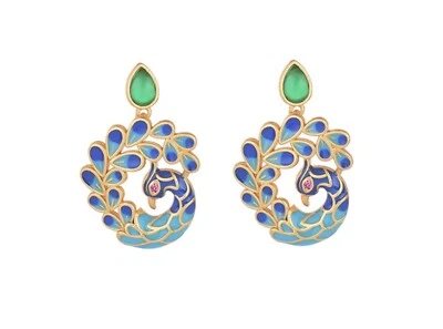 Aretes esmaltados de pavo real de Bright MacMing 26x17 mm Foto 1 de 4