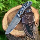 Custom Handmade Damascus Steel Hunting Knife Fixed Blade With Leather Sheath