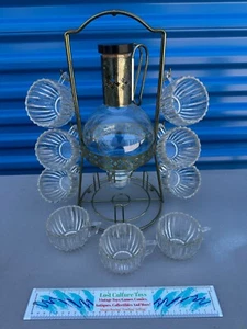 Vintage MCM Pyrex Atomic Coffee Bar Serving Set With 9 Mugs, Glass Carafe - Picture 1 of 9