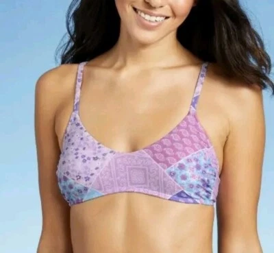 Biquíni de retalhos paisley roxo natação Bralette CrissCross Xhilaration PEQUENO  - Imagem 1 de 4
