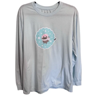 Pusheen- Light Blue Screen Print Cat Lover Long Sleeve T Shirt, Size Large - Image 1 of 4