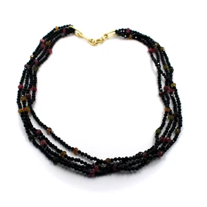 Necklace Yellow Gold, 18K, Multi Thread, With Spinel Black And Tourmaline Pink, - Picture 1 of 8