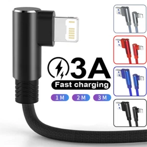 1M 2M 3M 90 Degree Fast Charging Charger USB Data Cable Cord For iPhone iPad iOS - Picture 1 of 16