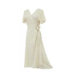 Women's Summer Dress Elegant Slim Short Sleeve Ladies Floral Shirtdress Long - Picture 1 of 14