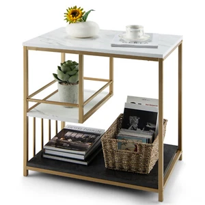 3-Tier Sofa Side Table w/ Open Storage Shelf Modern Buffet for Living Room - Picture 1 of 8