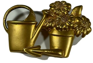 Avon Gärtner Brosche Anstecknadel gebürstet goldfarben Schaufel Blumen Blumentöpfe Vintage - Bild 1 von 3
