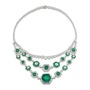 Hexagon Cut Green Emerald Layered Collar Necklace In 925 Silver Gorgeous Jewelry - Picture 1 of 7