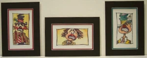 Sad Tramp Clowns by Bill Crowley limited giclee watercolors 3  -  5" x 7" matted - Picture 1 of 4