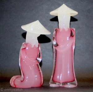 RARO HISTÓRICO MURANO 🇮🇹 Oball LUIGI ONESTO Alabastro Vidrio Figuras Asiáticas Rosa - Imagen 1 de 12