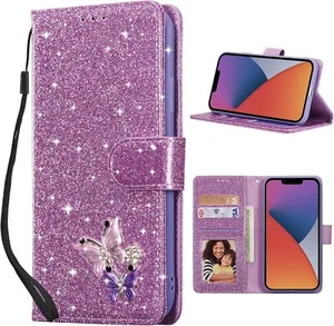 Wallet Case for iPhone 15 Pro Max Glitter PU Leather Phone Case Card Slots - Picture 1 of 6