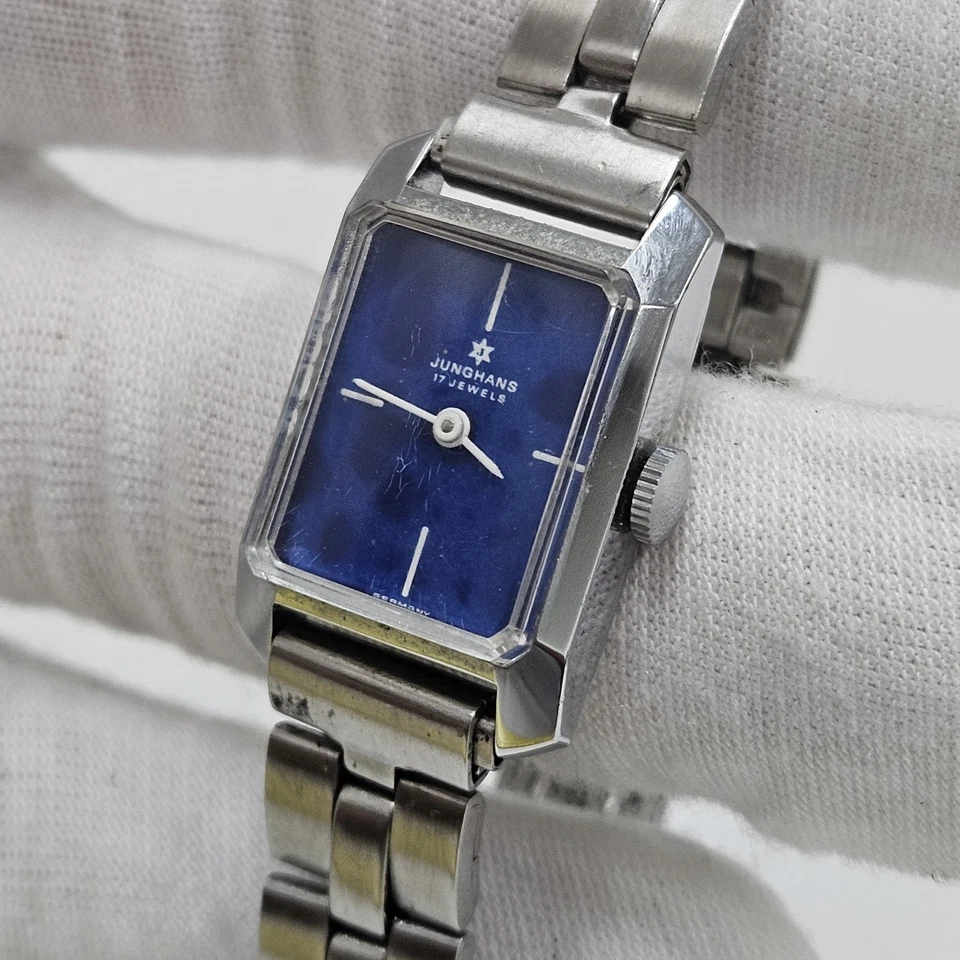 De colección Junghans 17 Joyas Mecánico Cuerda Raro Alemania Esfera Azul Tono Plateado  Foto 1 de 4