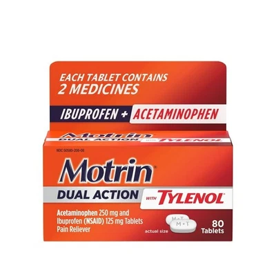 Motrin Doble Acción con Tylenol, Ibuprofeno y Paracetamol, 80 Ct EXP 2/26 Foto 1 de 3