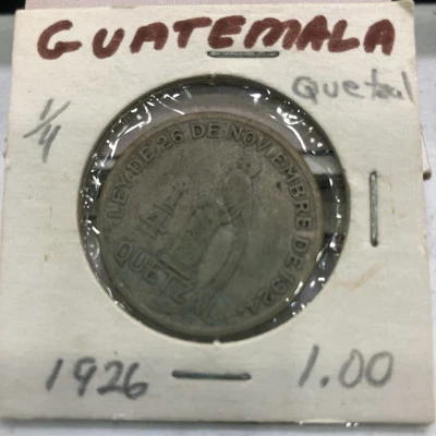 Silver 1926 Guatemala 1/4 quetzal - Circulated - Image 1 of 4