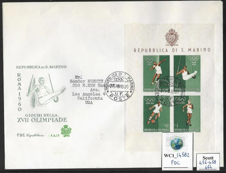 WC1_14582. SAN MARINO. FDC w. souv. sheet 1960 ROME OLYMPICS. - Image 1 of 1