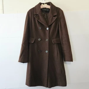 Outer Edge Size M Brown Wool Button Up Lined Peacoat Winter Warm Women's Coat - Picture 1 of 24