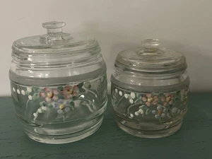 Par de tarros de cristal vintage para bebé pintados florales Kruger Alemania - Imagen 1 de 1
