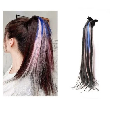 MARKENLOS Ombre Kunsthaarverlängerung langer Pferdeschwanz mit Krawattenklammer blau rosa