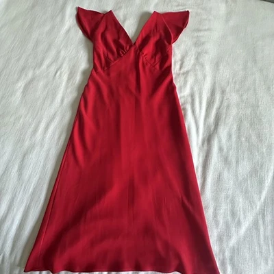 Vestido Jones New York para mujer Petite 2P rojo manga acampanada cuello en V midi formal Foto 1 de 4